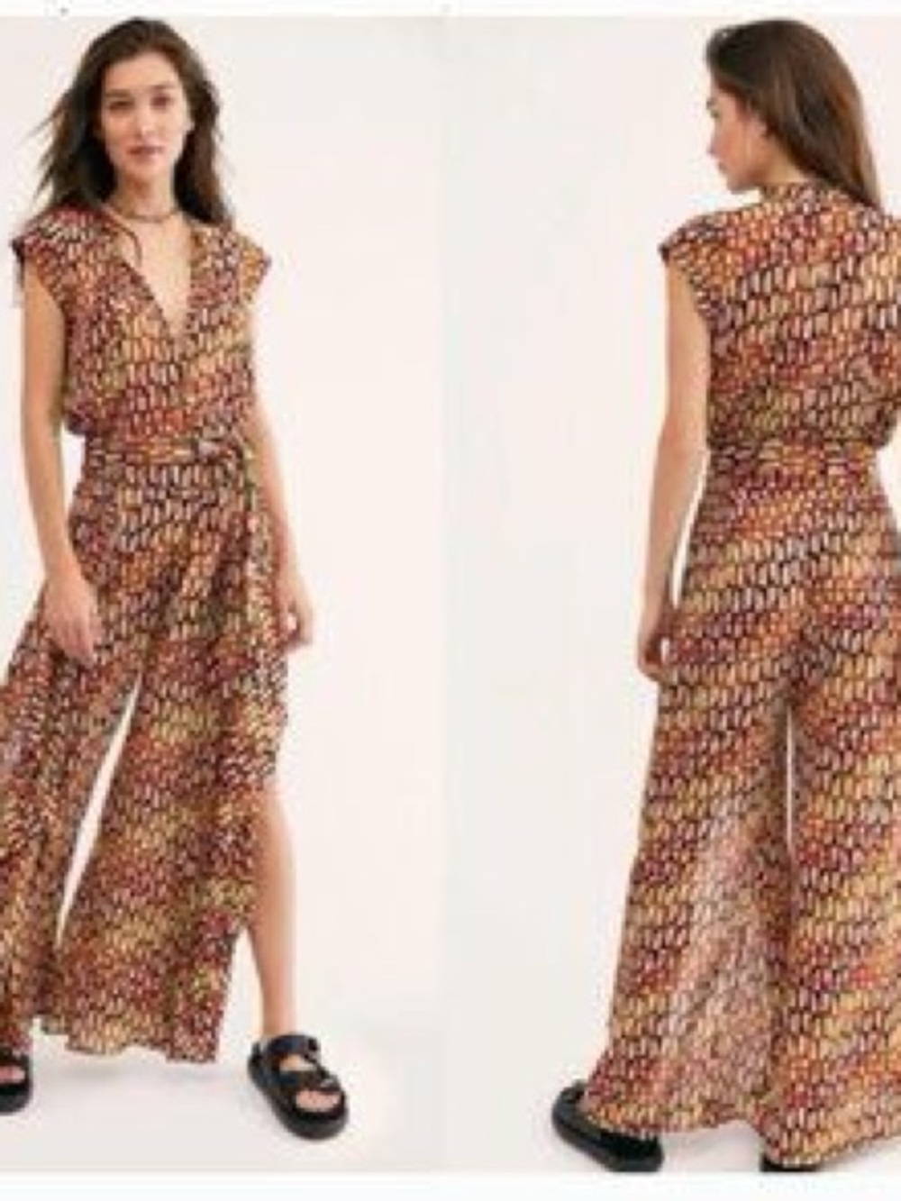 Free People FP One Sahara Split Leg Lightweight Button Front Jumpsuit Women's M